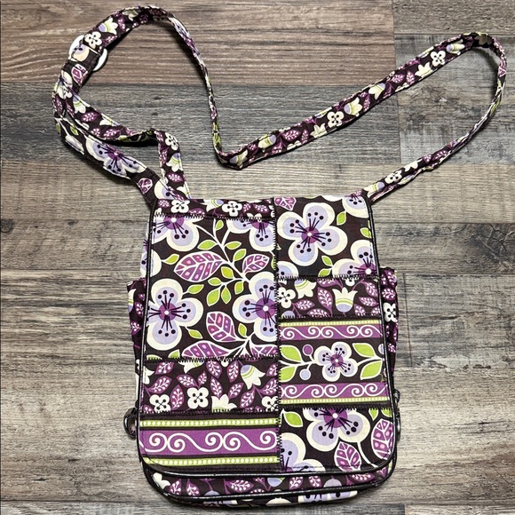 Vera Bradley Handbags - Vera Bradley Flap Crossbody Bag- vintage retired Plum Petals floral pattern